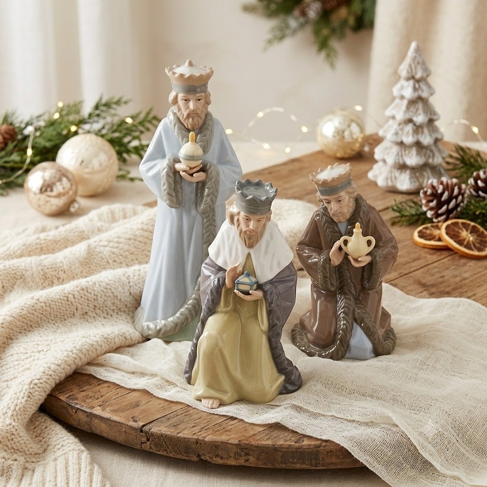 Vintage Hallmark Three Wise Men Porcelain Nativity Figurines Set Complete Boxed
